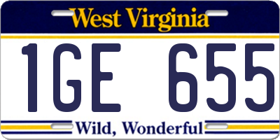 WV license plate 1GE655