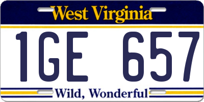 WV license plate 1GE657