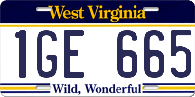 WV license plate 1GE665
