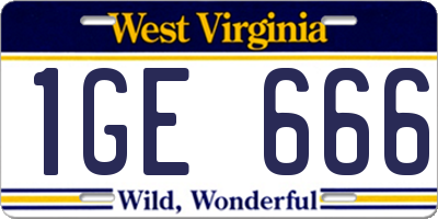 WV license plate 1GE666