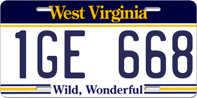 WV license plate 1GE668