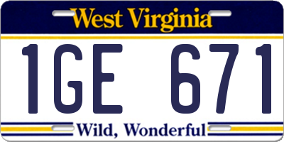 WV license plate 1GE671
