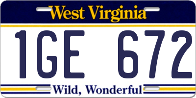 WV license plate 1GE672