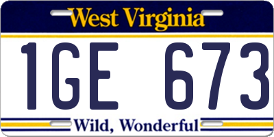 WV license plate 1GE673