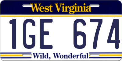 WV license plate 1GE674
