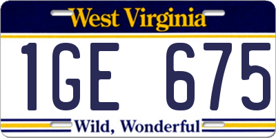 WV license plate 1GE675