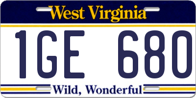 WV license plate 1GE680