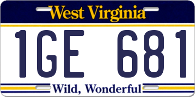 WV license plate 1GE681