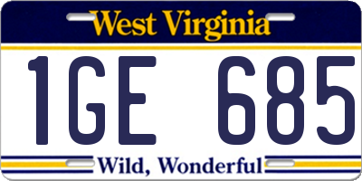WV license plate 1GE685