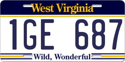 WV license plate 1GE687