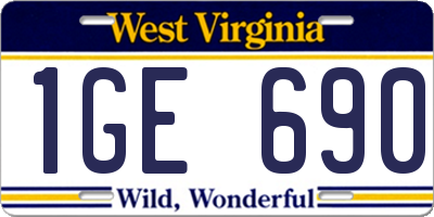 WV license plate 1GE690