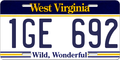 WV license plate 1GE692