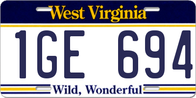 WV license plate 1GE694