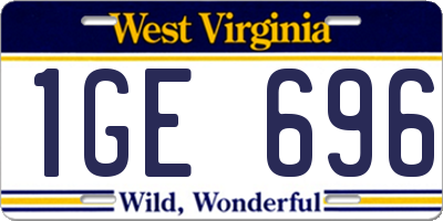 WV license plate 1GE696