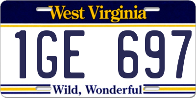 WV license plate 1GE697