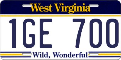 WV license plate 1GE700