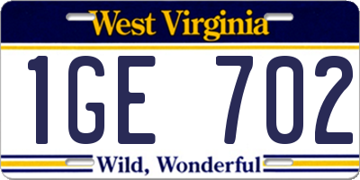 WV license plate 1GE702