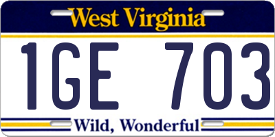 WV license plate 1GE703