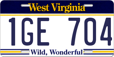 WV license plate 1GE704