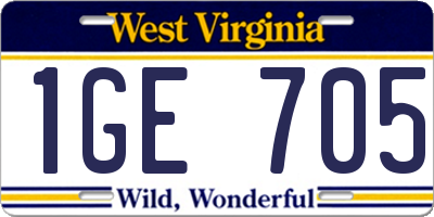 WV license plate 1GE705
