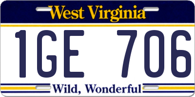WV license plate 1GE706
