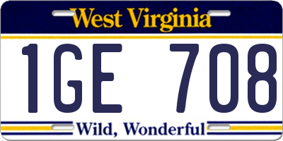 WV license plate 1GE708