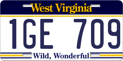 WV license plate 1GE709