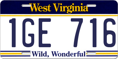 WV license plate 1GE716