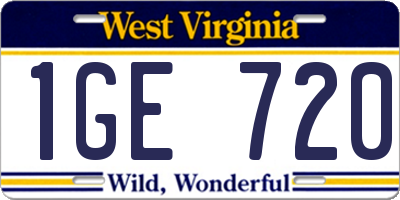 WV license plate 1GE720