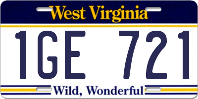 WV license plate 1GE721