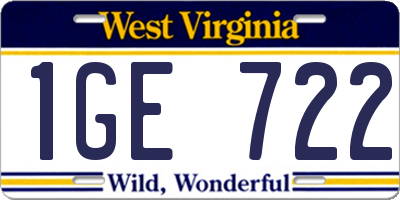WV license plate 1GE722