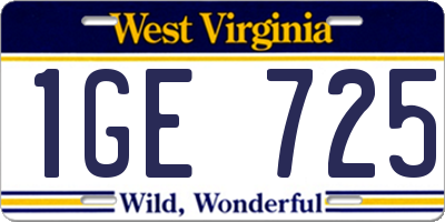 WV license plate 1GE725