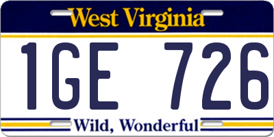 WV license plate 1GE726