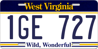 WV license plate 1GE727