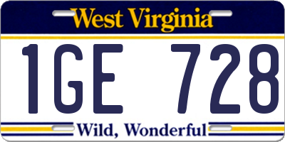WV license plate 1GE728