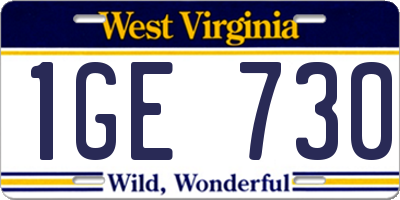 WV license plate 1GE730