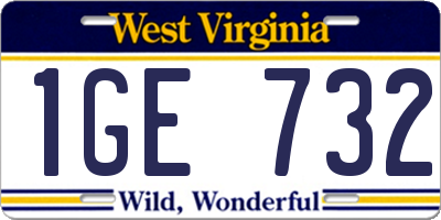 WV license plate 1GE732