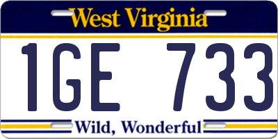 WV license plate 1GE733