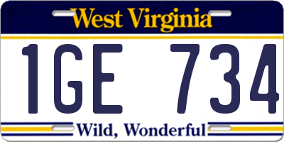 WV license plate 1GE734