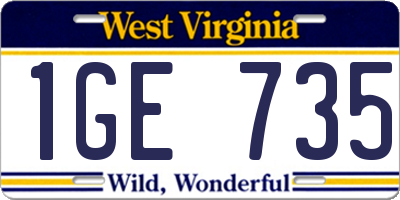 WV license plate 1GE735