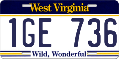 WV license plate 1GE736