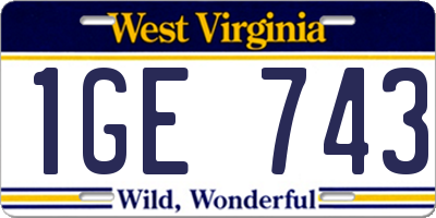 WV license plate 1GE743