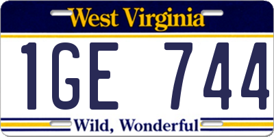 WV license plate 1GE744