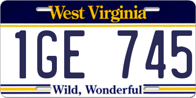 WV license plate 1GE745