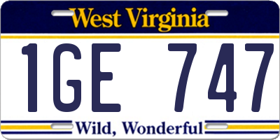 WV license plate 1GE747