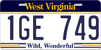 WV license plate 1GE749