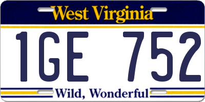 WV license plate 1GE752