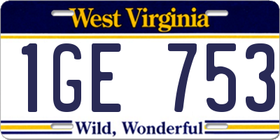 WV license plate 1GE753