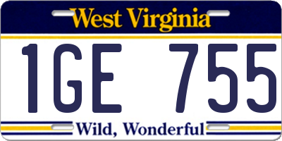 WV license plate 1GE755