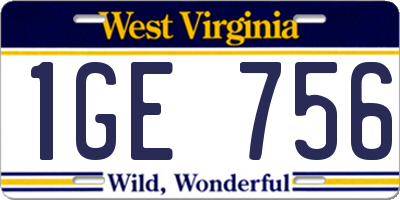 WV license plate 1GE756